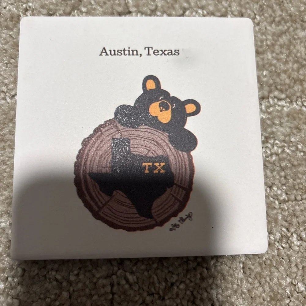 Demdaco Absorbent Coasters (4) Austin Texas Black Bear Jeff Fleming